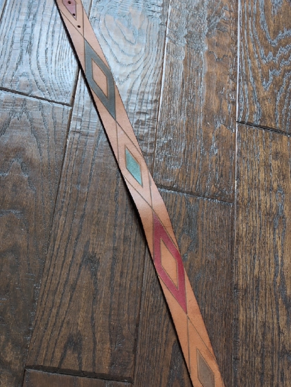 GAP I Vintage Cognac Brown Leather Belt with Red, Green & Black Diamond Belt, M - Picture 8 of 16